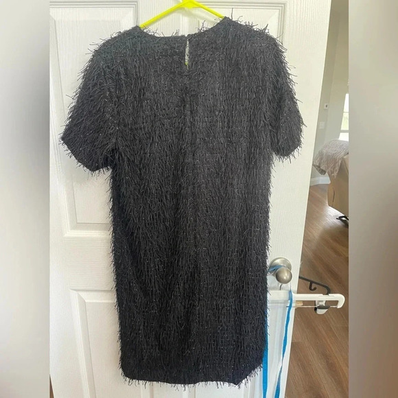 Joh Apparel Winna Sparkling Feathered Eyelash Dress NWT Size Small Black Fringe - Picture 8 of 10